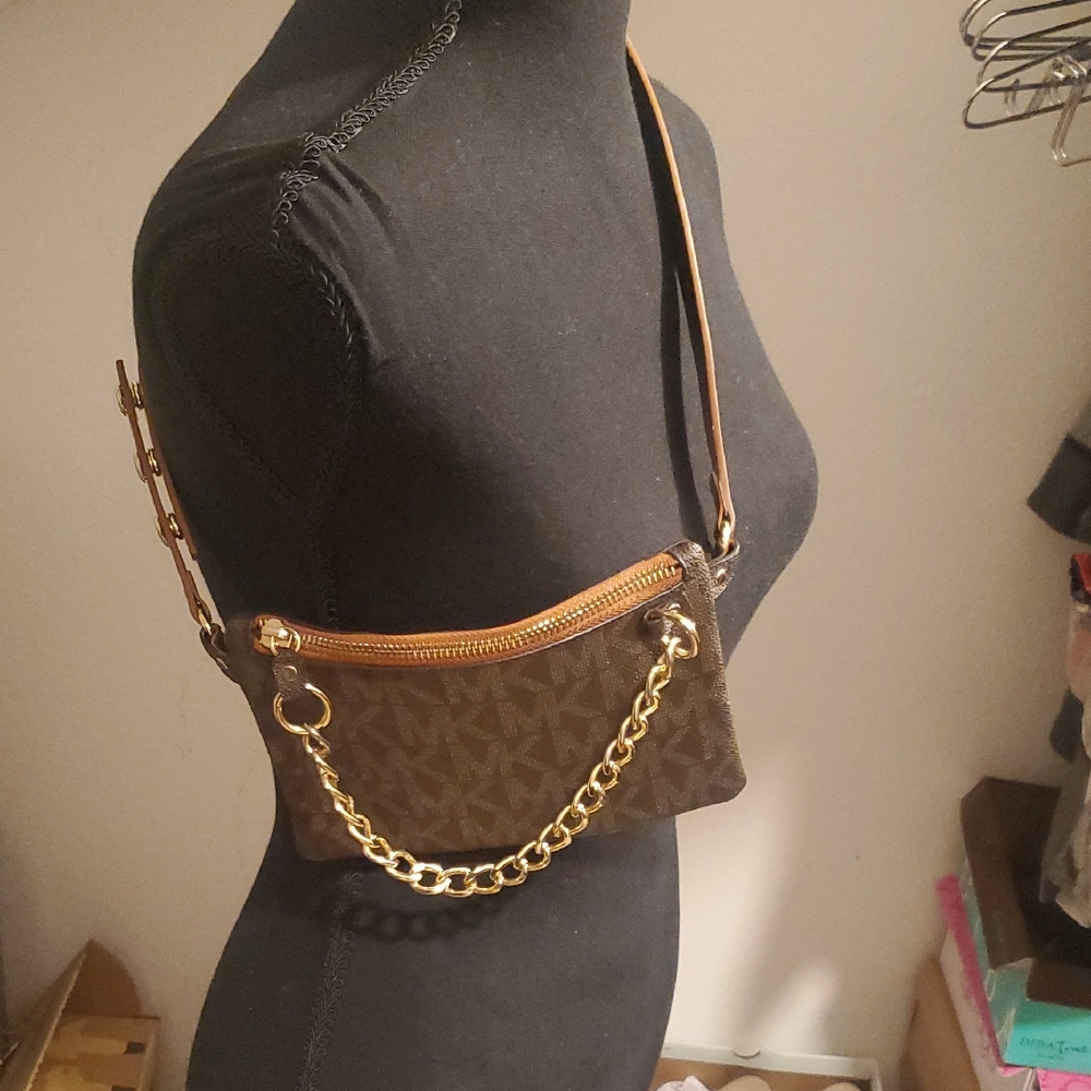 Michael Kors Dark Brown Belt Bag with Gold Chain